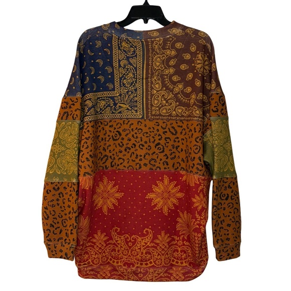 Farm Rio Bandana Dream Mixed Leopard Floral Patchwork Oversized Sweatshirt Sz S - Picture 3 of 14